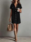 Retro Casual Corduroy Shirt Dress Loose Short-Sleeve Dress