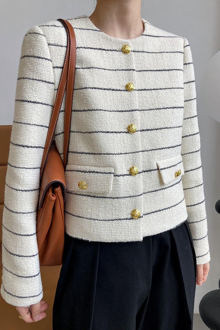 Striped Womens Short Single-breasted Jacket
