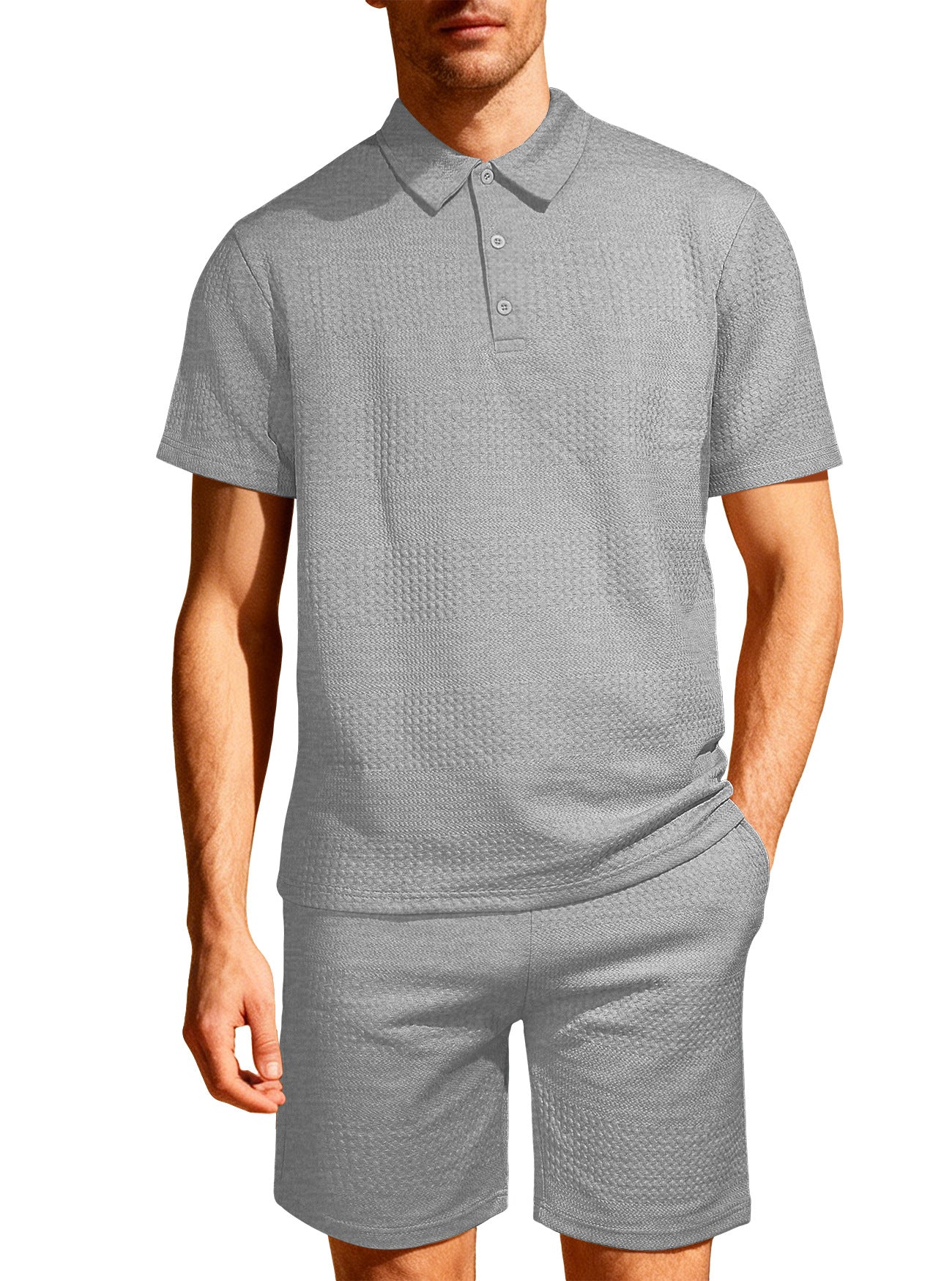 Jacquard Solid-color Loose-fitting Mens Casual Sportswear Set