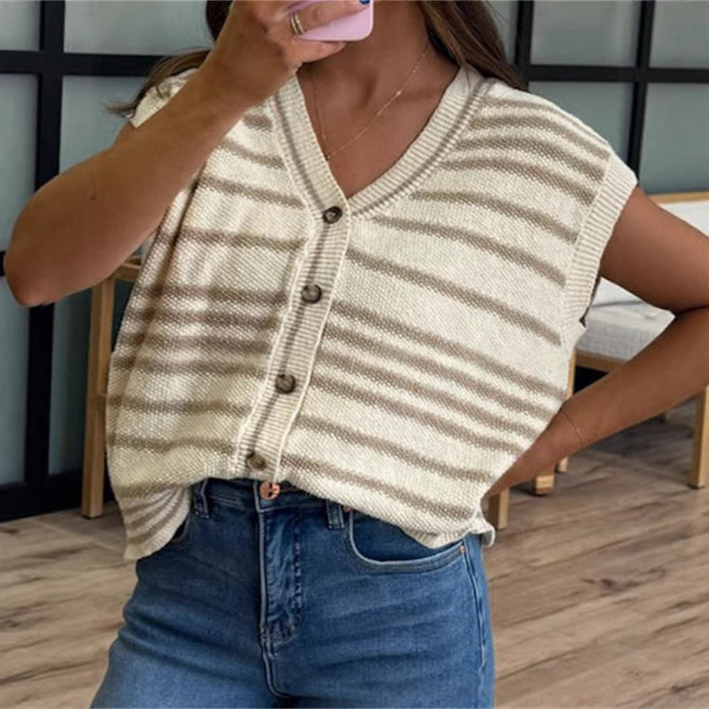 Knitted V-neck Outerwear Versatile Pullover Short-sleeve Cardigan