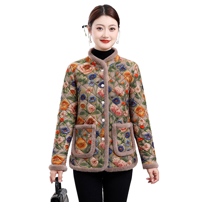 Moms Fleece-Lined Thickened Leopard-Print Cotton Padded Coat