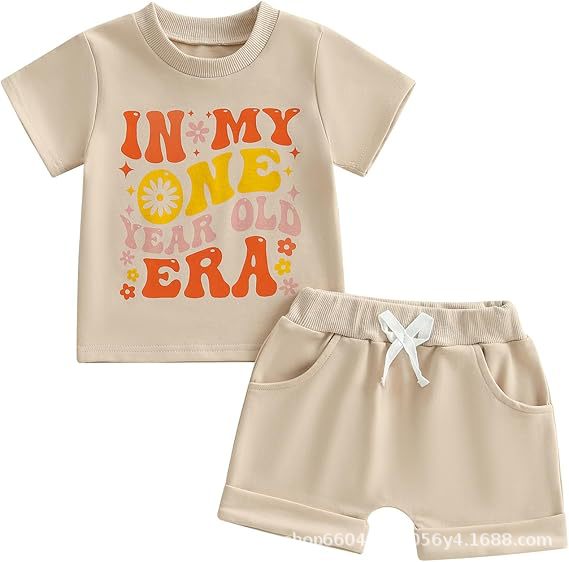 Alphabet In My One Year Old Era Short-Sleeve Top And Shorts Two-Piece Set
