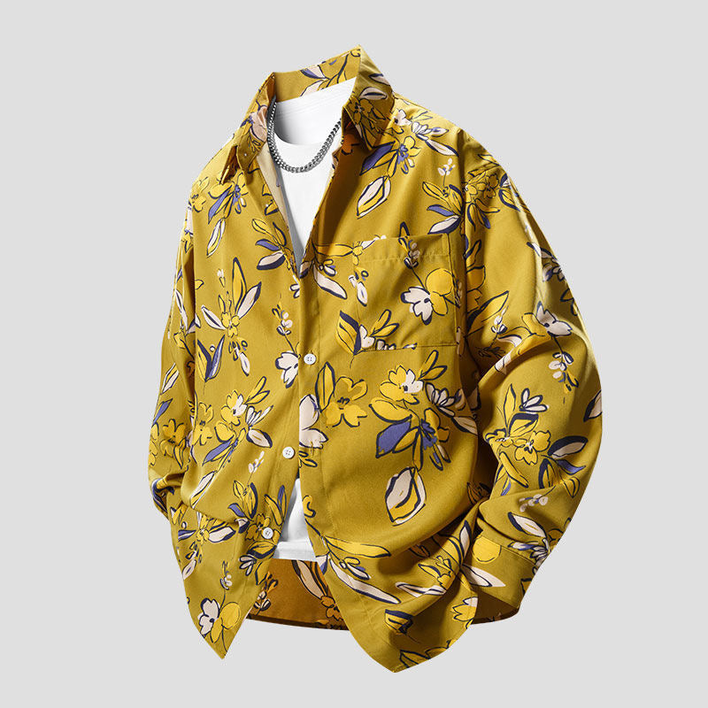 Men's Long-Sleeve Floral Loose Shirt Jacket