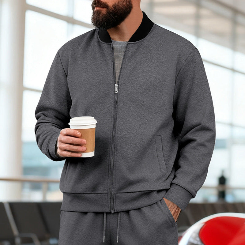 Men's Stand-Up Collar Sporty-Casual Zip-Up Long-Sleeve Jacket