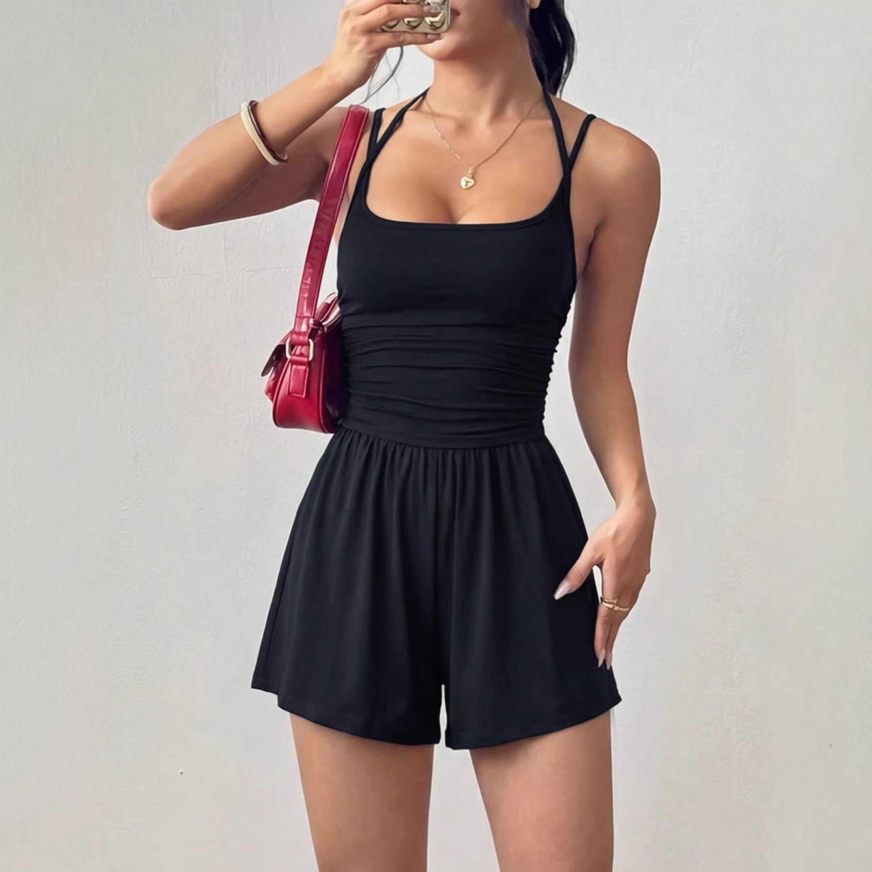 Womens Strap Casual Tube Top Jumpsuit Shorts