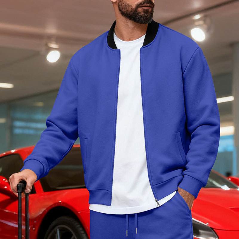 Men's Stand-Up Collar Sporty-Casual Zip-Up Long-Sleeve Jacket