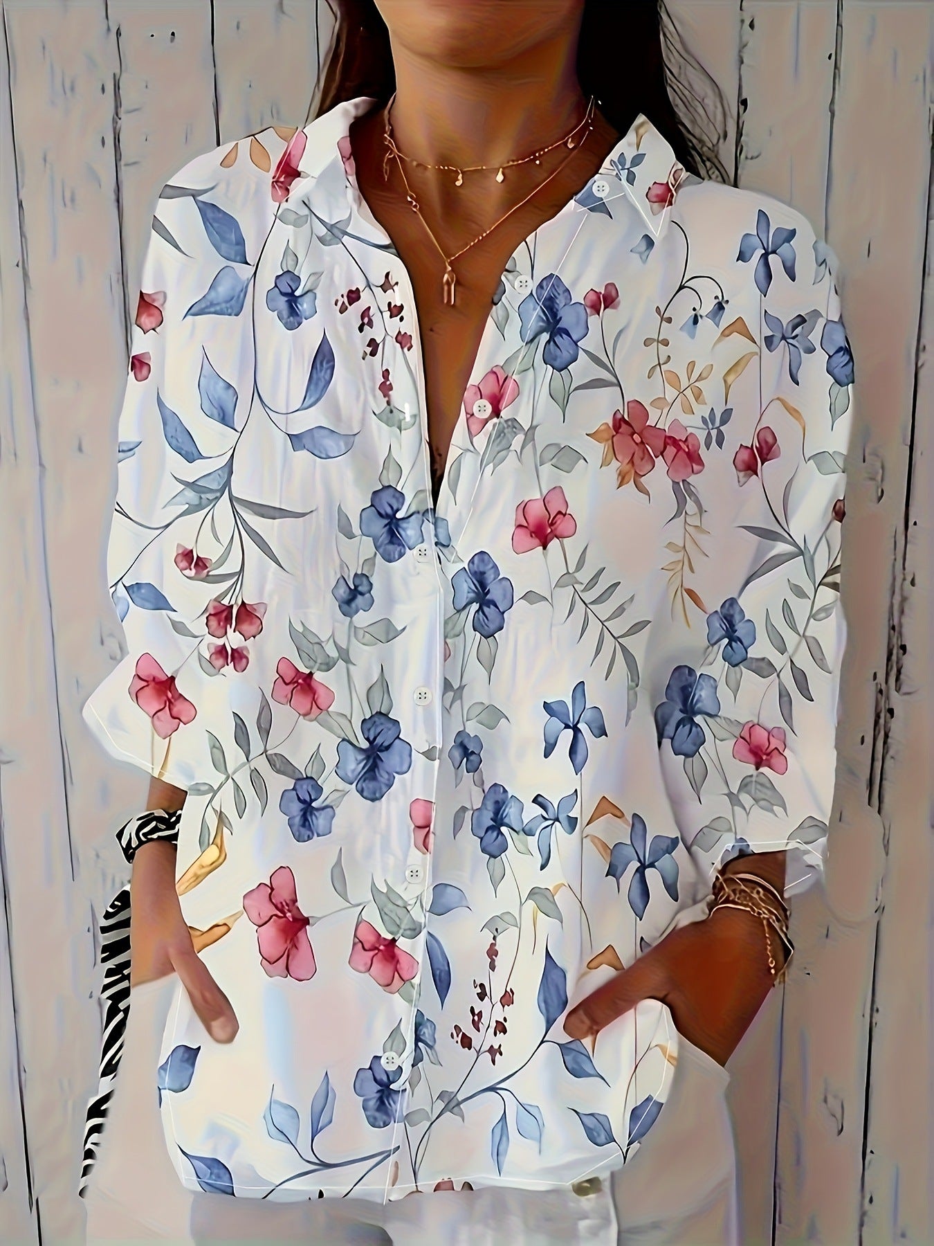 Printed Long-Sleeve Casual Womens Shirt