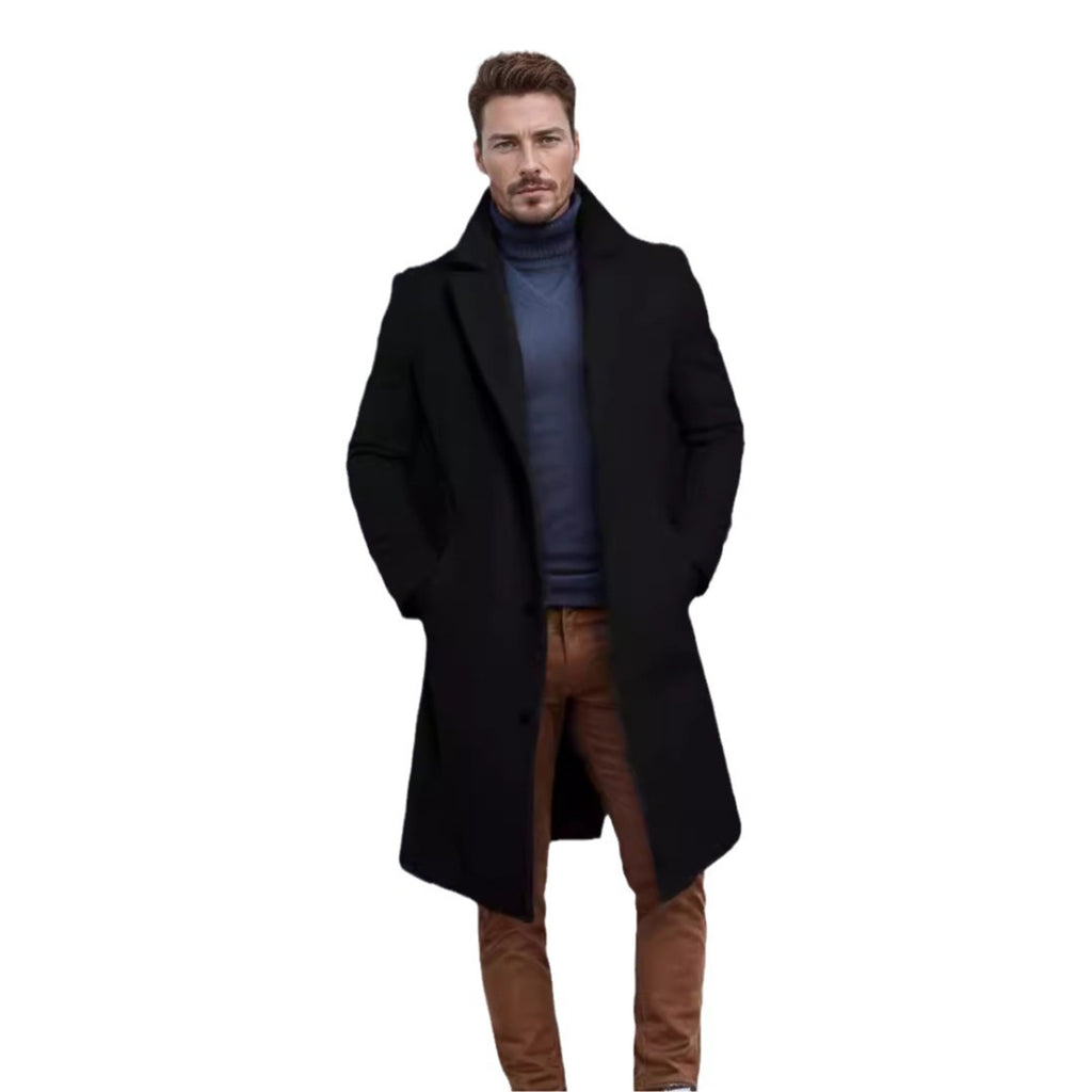 Men's Mid-Length Solid-Color Wool Coat For Autumn And Winter