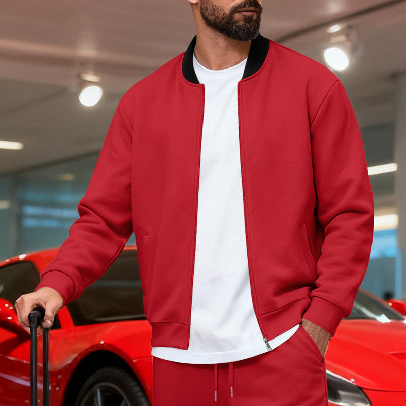 Men's Stand-Up Collar Sporty-Casual Zip-Up Long-Sleeve Jacket