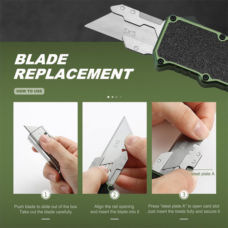 Aluminum Retractable Multi-Purpose Knife, Includes 5 SpareBlades -Quick Replacement, EDC Tool Pocket Knife