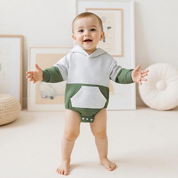 Long-sleeve Color-block Hooded Onesie