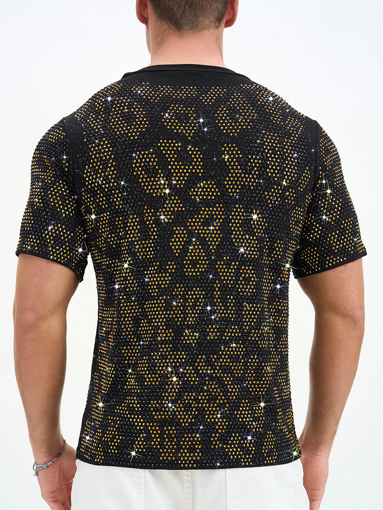 Short Double Layer Rhinestone Party T-Shirt