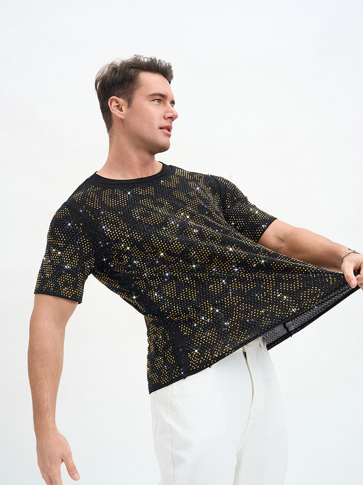 Short Double Layer Rhinestone Party T-Shirt