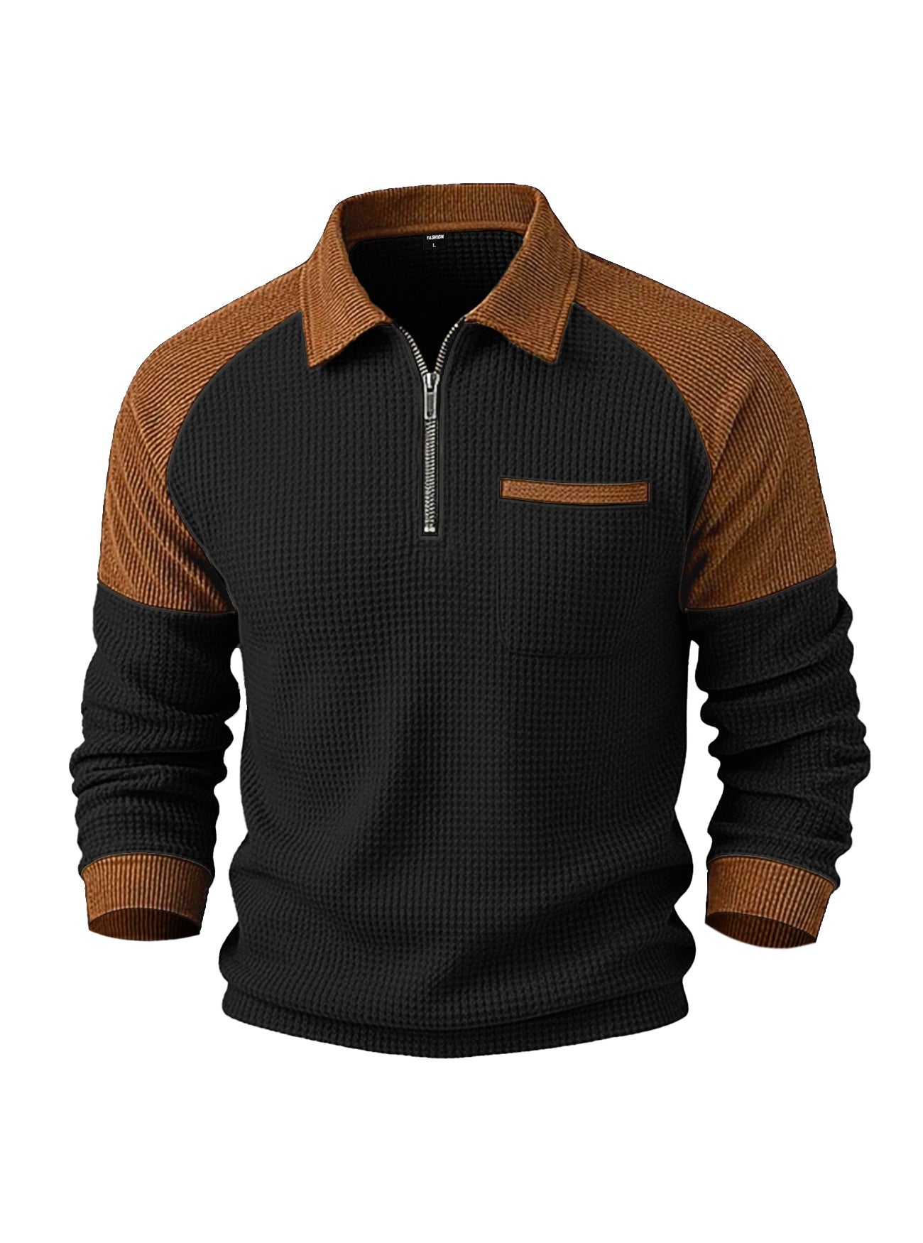 Men's Waffle-Weave Lapel Half-Zip Polo Shirt Top Casual Sweatshirt