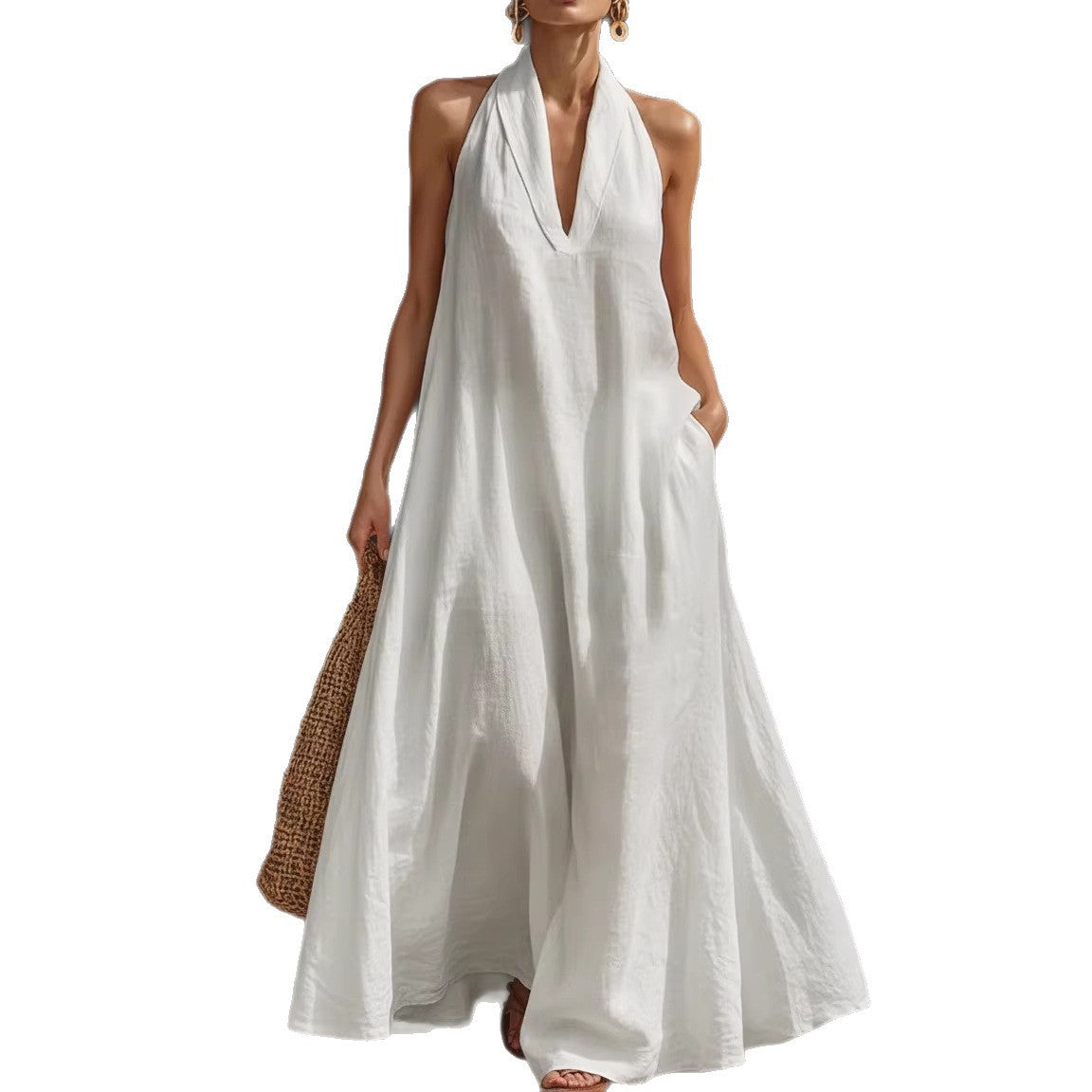 Women's Casual Solid Color V-Neck Dress