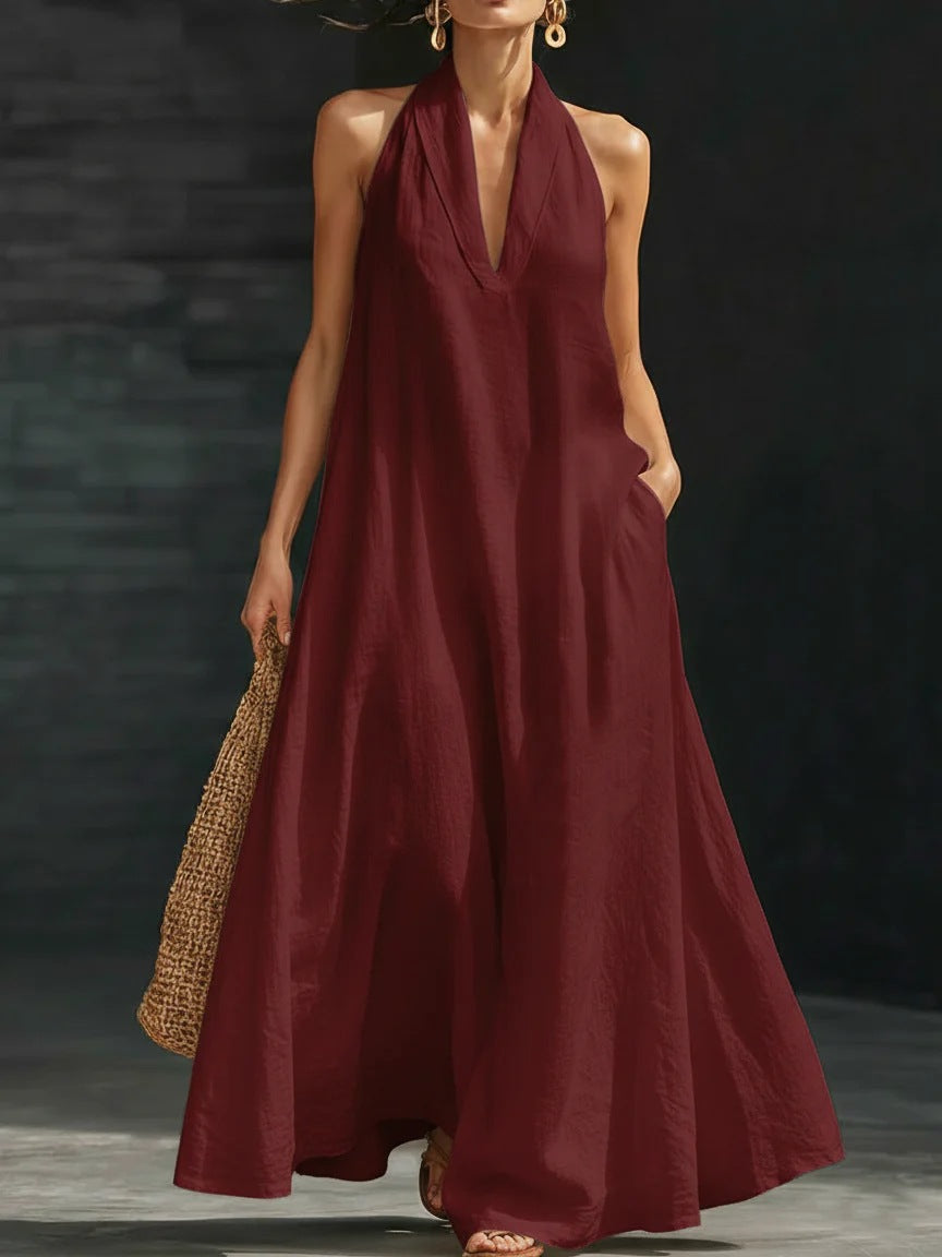 Women's Casual Solid Color V-Neck Dress