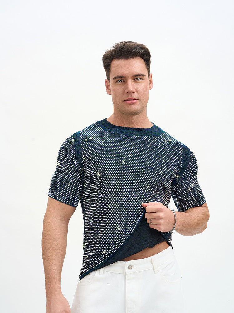 Short Double Layer Rhinestone Party T-Shirt