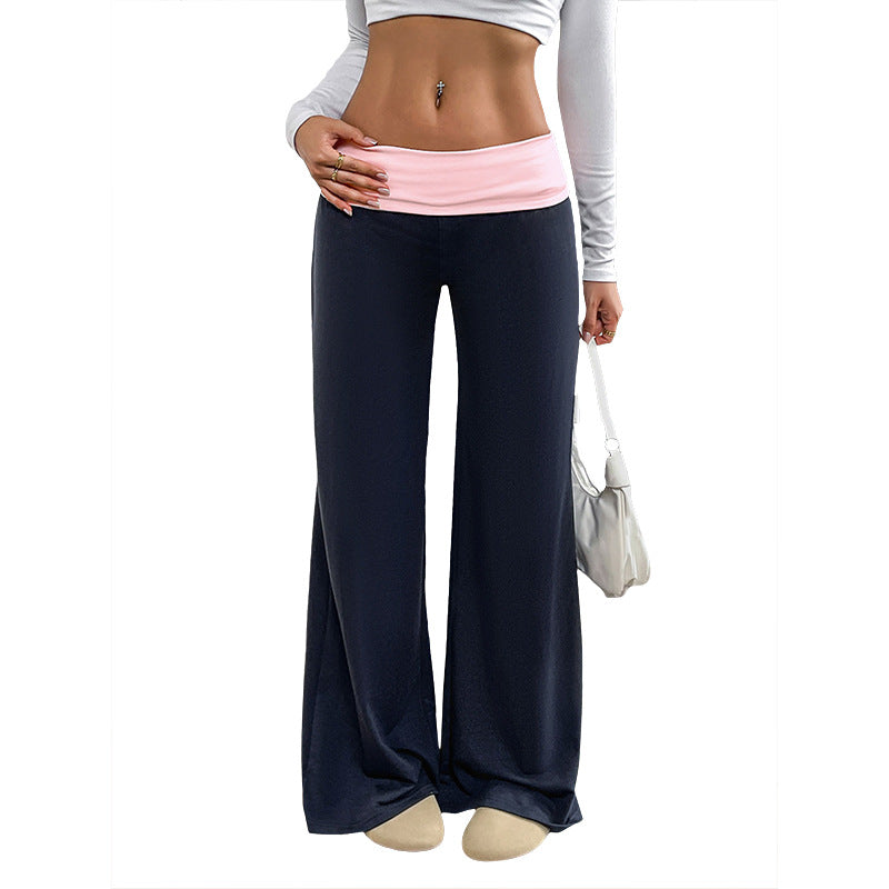 Women's Casual Color-Block Patchwork Wide-Leg Pants