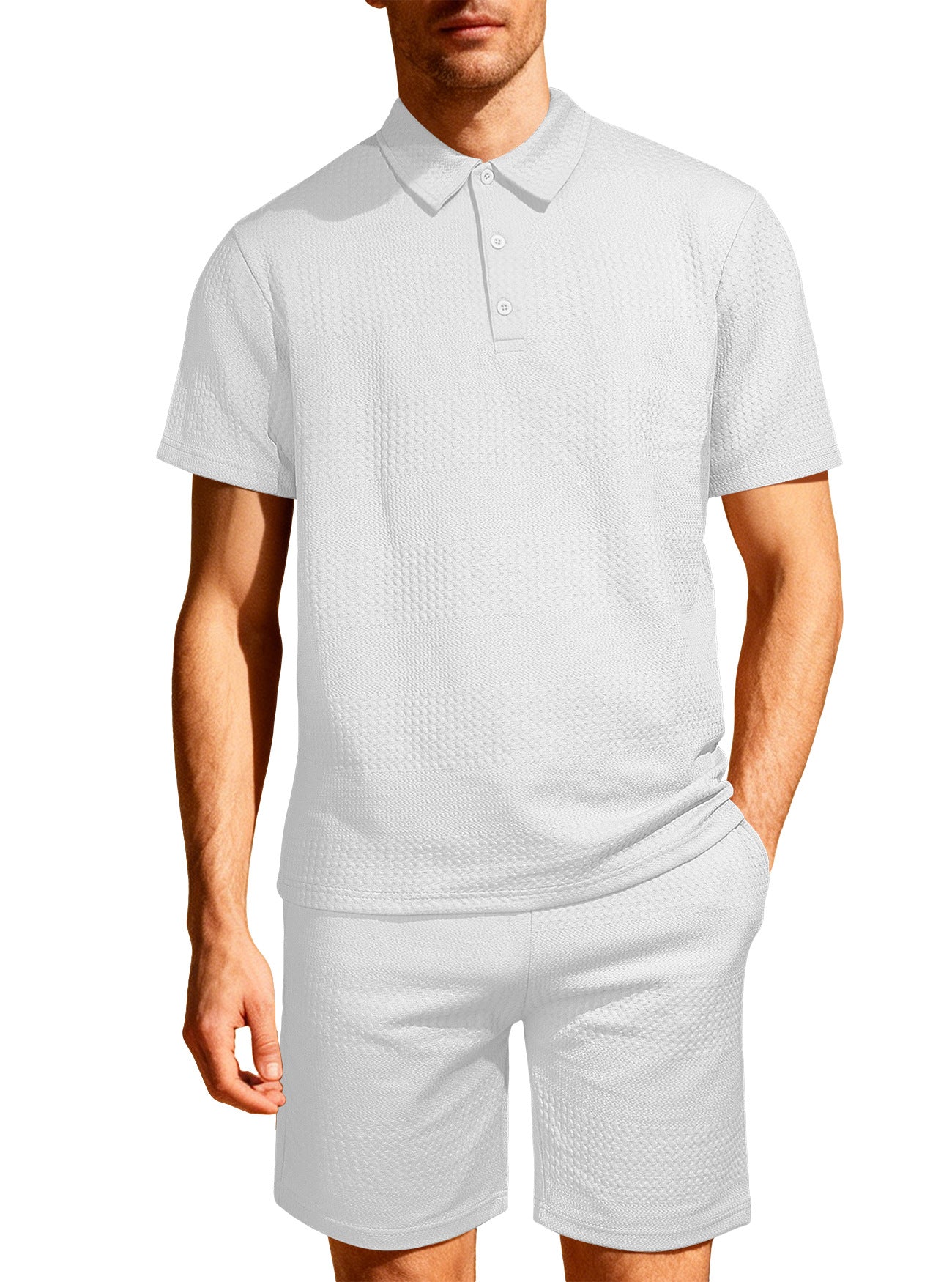 Jacquard Solid-color Loose-fitting Mens Casual Sportswear Set