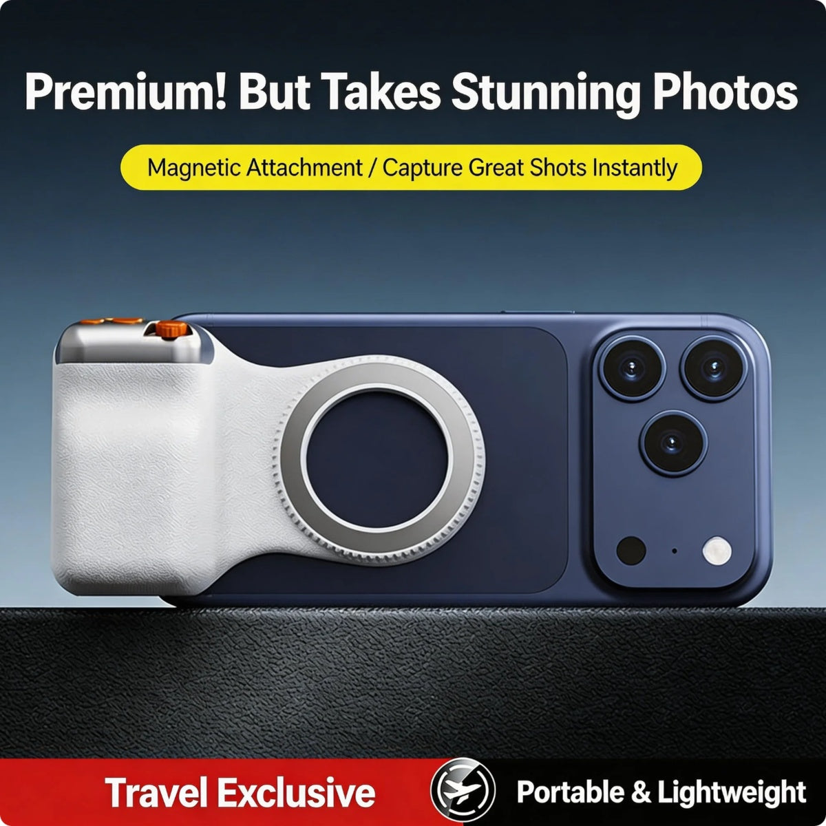 Magnetic Camera Grip Stabilizer With Wireless Remote, Ergonomic Anti-Shake Phone Handle Compatible With MagSafe, Zoom Control Portrait Landscape Switching, 109g Lightweight
