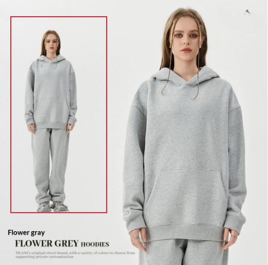 American-style Trendy Brand Fleece-lined Extra-thick Hoodie And Sweatpants Tracksuit Set