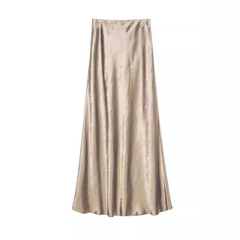 Women's Satin Midi Skirt High Waist Elastic Waistband Hand-tied Tie-dye Pattern