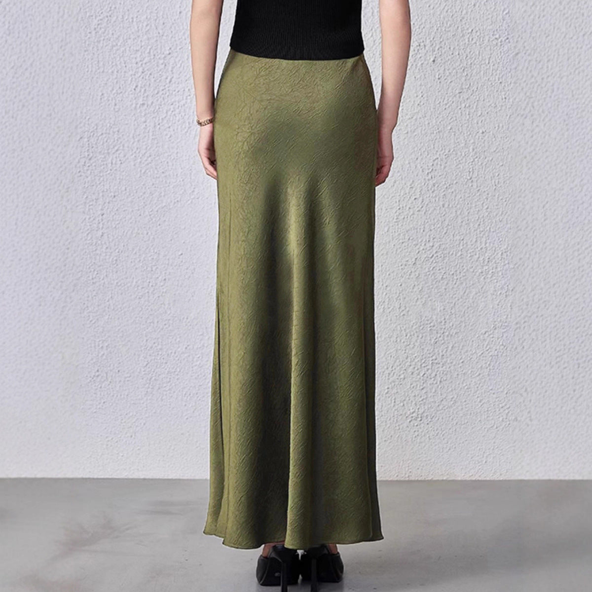 Women's Satin Midi Skirt High Waist Elastic Waistband Hand-tied Tie-dye Pattern