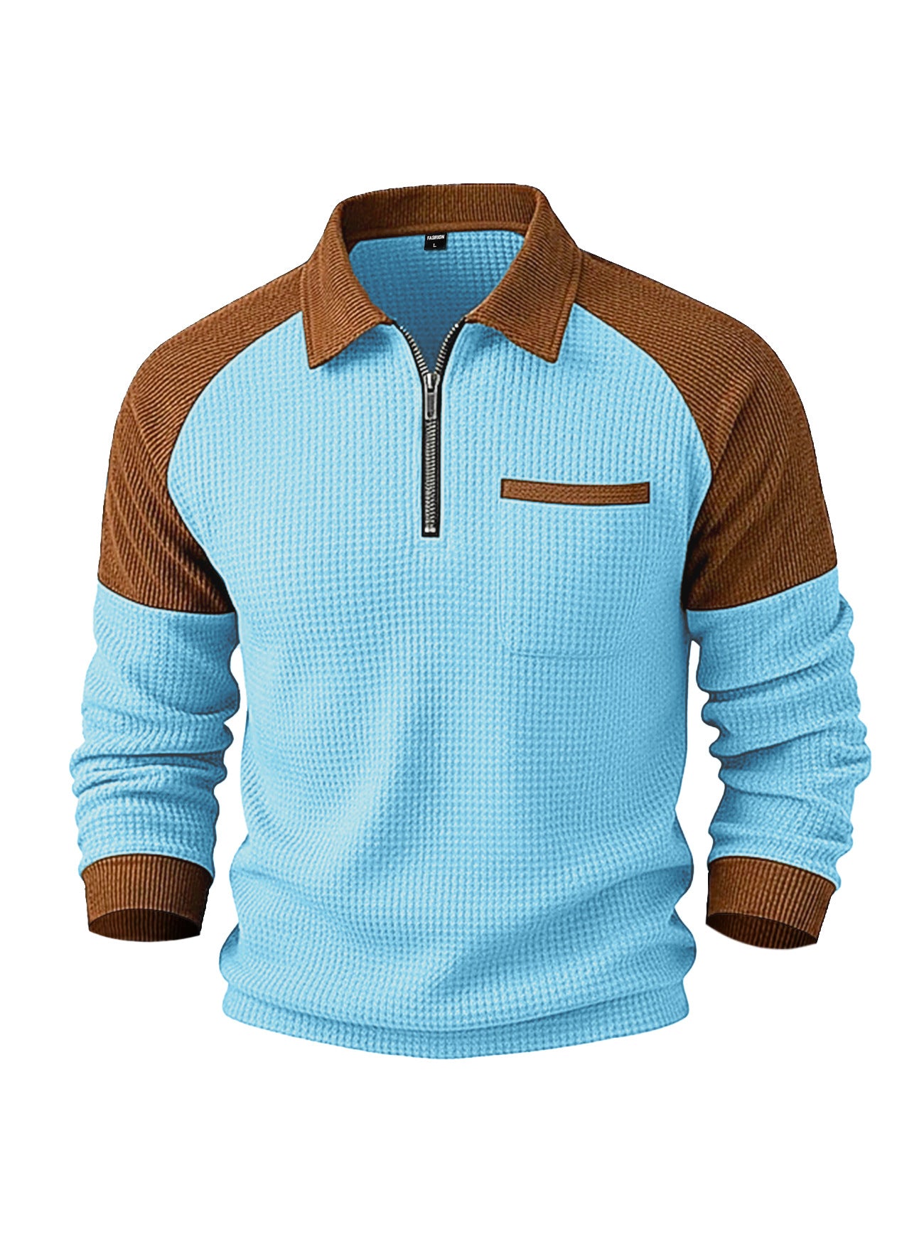 Men's Waffle-Weave Lapel Half-Zip Polo Shirt Top Casual Sweatshirt