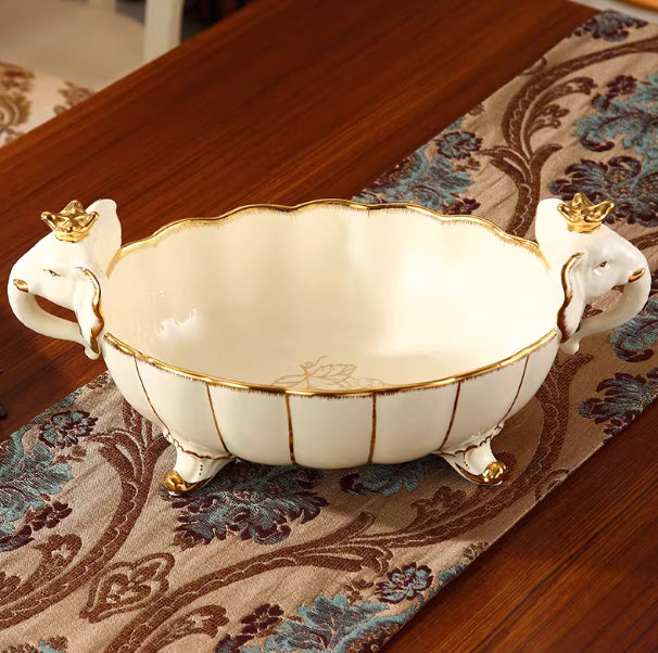 Luxury Fruit Platter European-Style Fruit Bowl Ceramic Decorative Fruit Basin Living Room Coffee Table Ornament