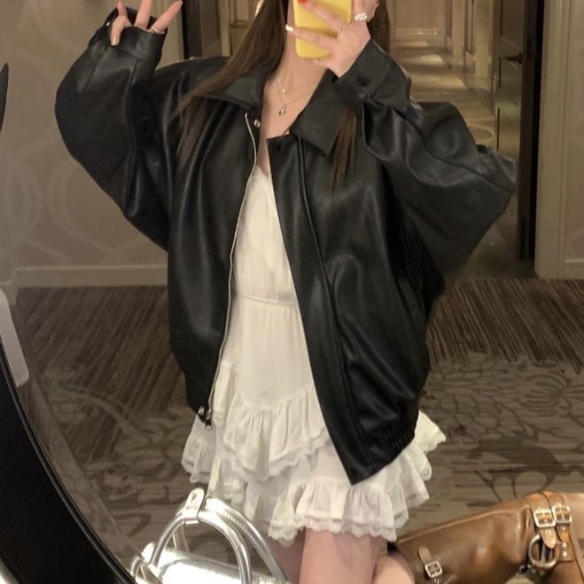 American-style Vintage Leather Jacket Women's Short