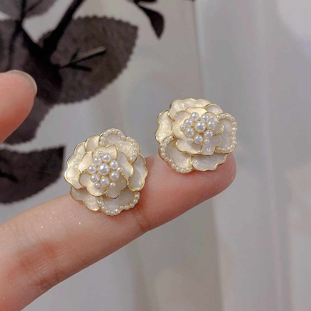 White Rose Flower Earrings