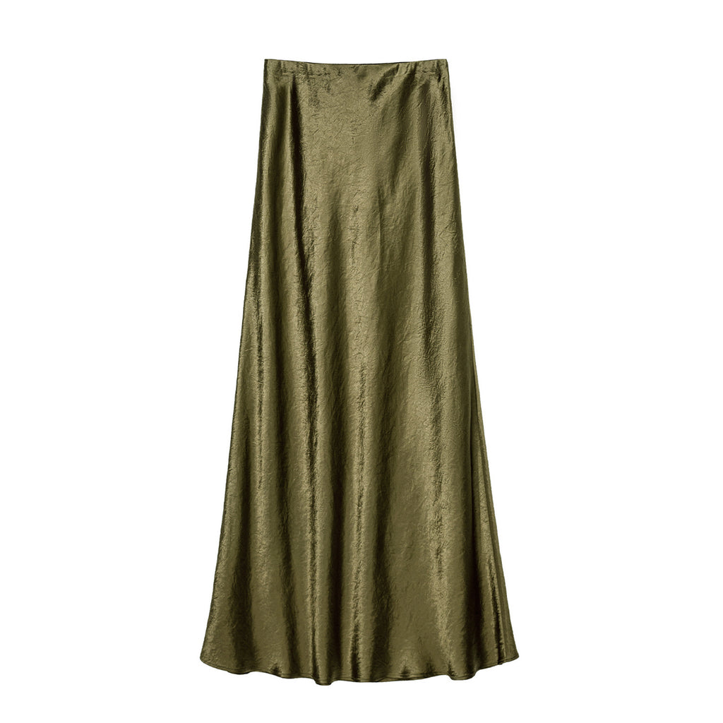 Women's Satin Midi Skirt High Waist Elastic Waistband Hand-tied Tie-dye Pattern