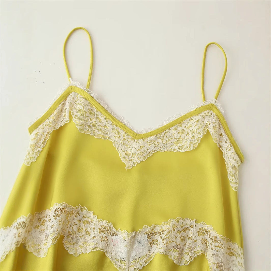 Womens Fashionable Sexy Chic Lace-Trimmed Slip Dress