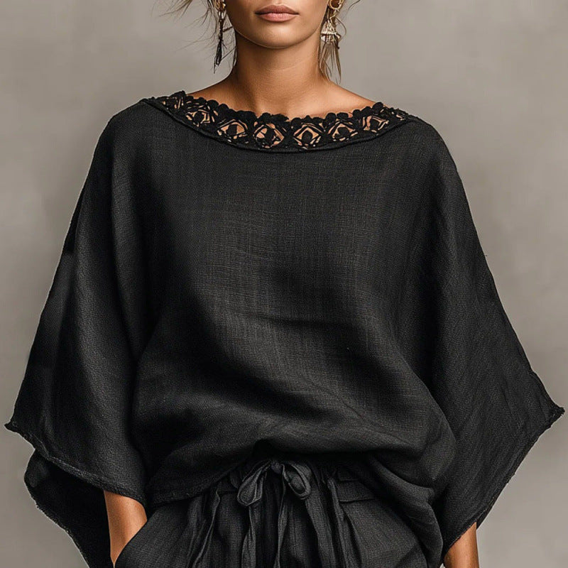 Loose-fitting Solid-color Casual T-shirt And Shorts Set