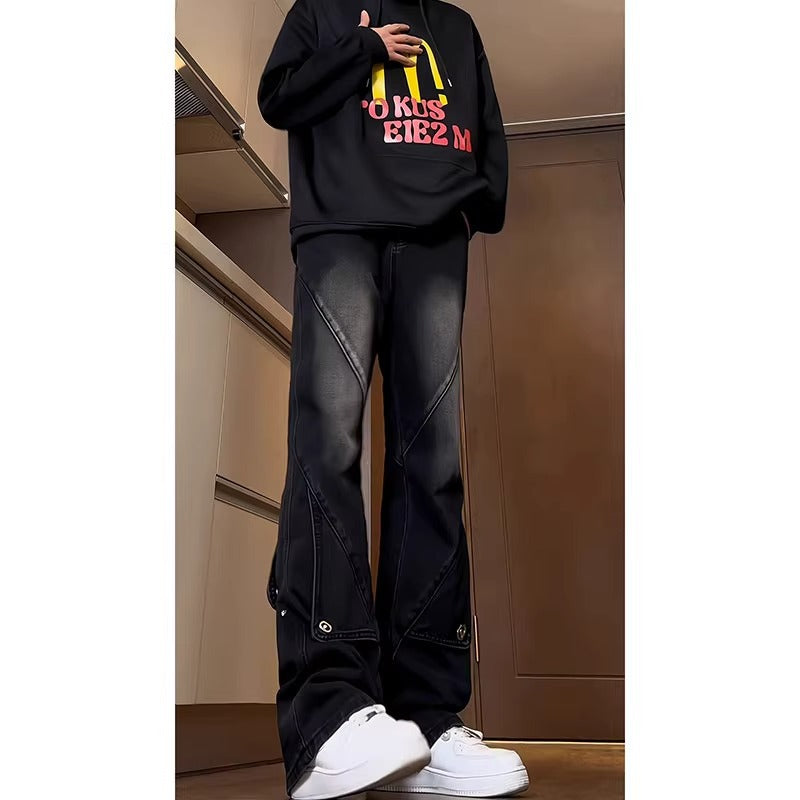 Men's Loose Straight-Leg Wide-Leg Patchwork Flared Workwear Jeans