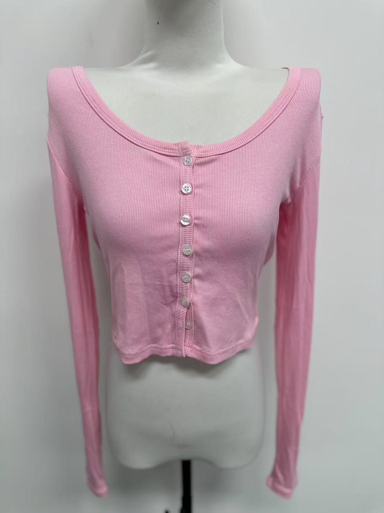 Women's Solid-Colored Single-Breasted Slim-Fit Long-Sleeve Top