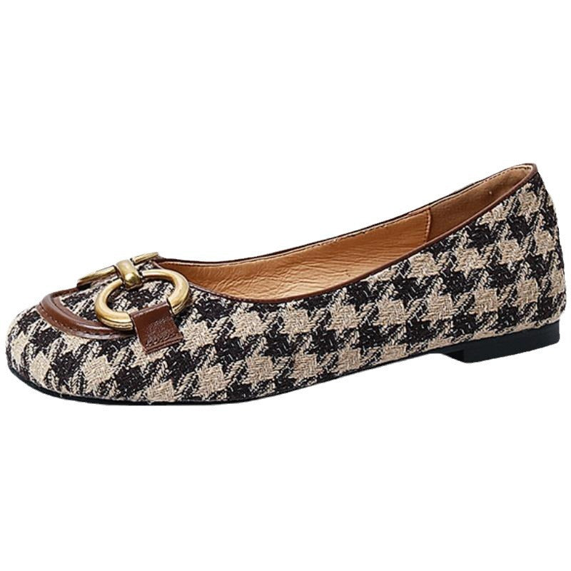 Women's Retro Metal-Buckle Square-Toe Flat Shoes