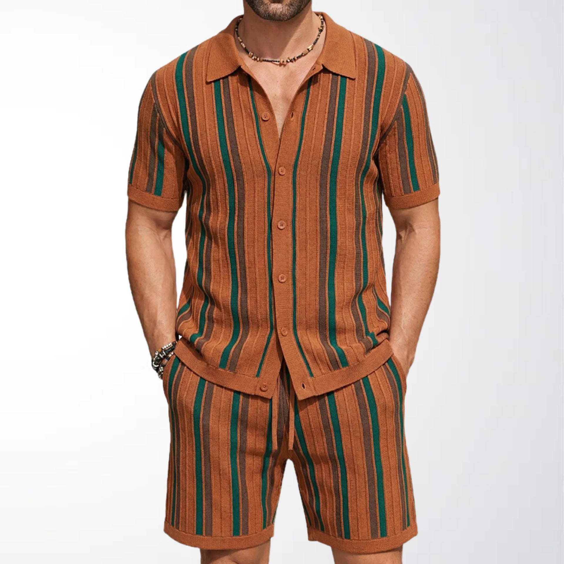 Men's Casual Short-Sleeve Knitted Two-Piece Set