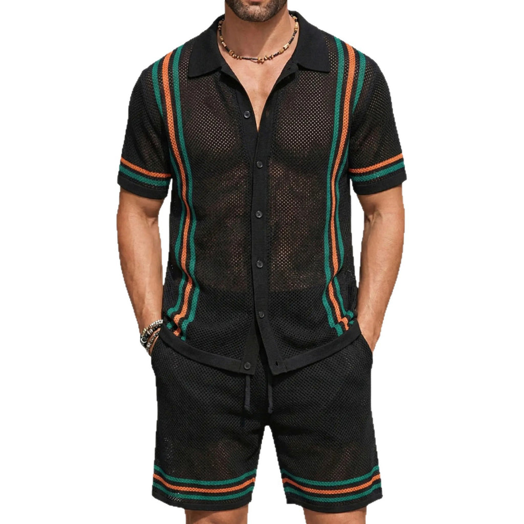 Men's Hollow-Out Short-Sleeve Knitted Sweater Set