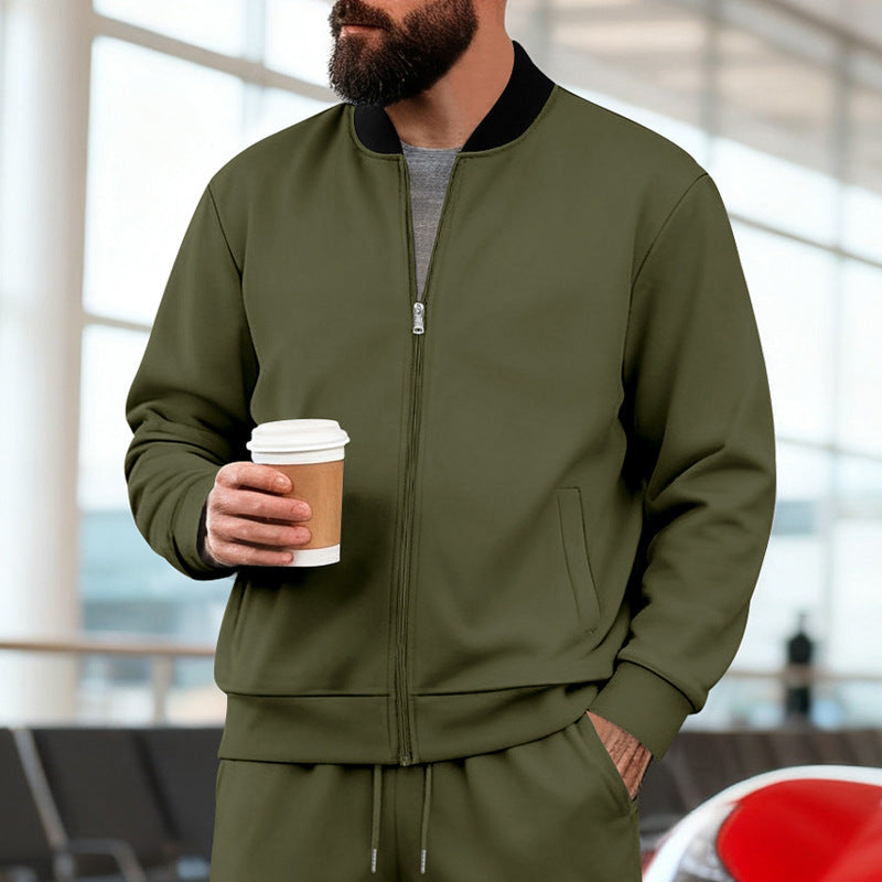 Men's Stand-Up Collar Sporty-Casual Zip-Up Long-Sleeve Jacket