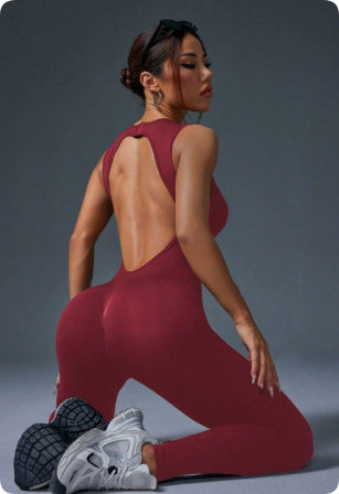 Fitness Wear Nude-Feel Buttoned-Up Hip-Lifting Yoga Jumpsuit