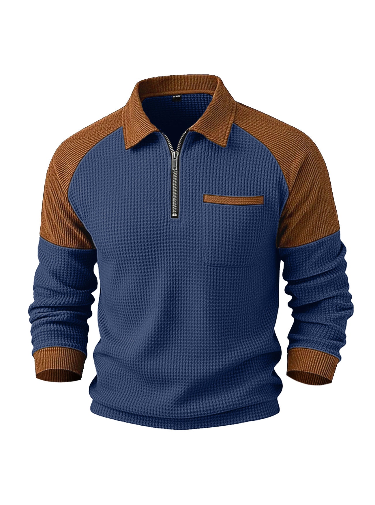 Men's Waffle-Weave Lapel Half-Zip Polo Shirt Top Casual Sweatshirt
