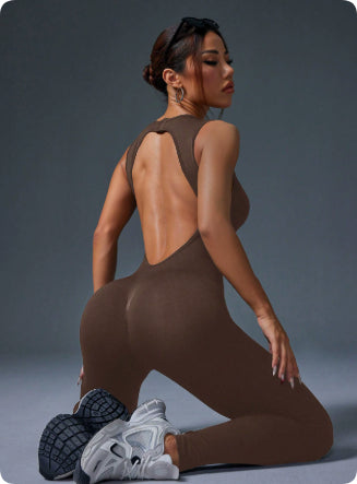 Fitness Wear Nude-Feel Buttoned-Up Hip-Lifting Yoga Jumpsuit