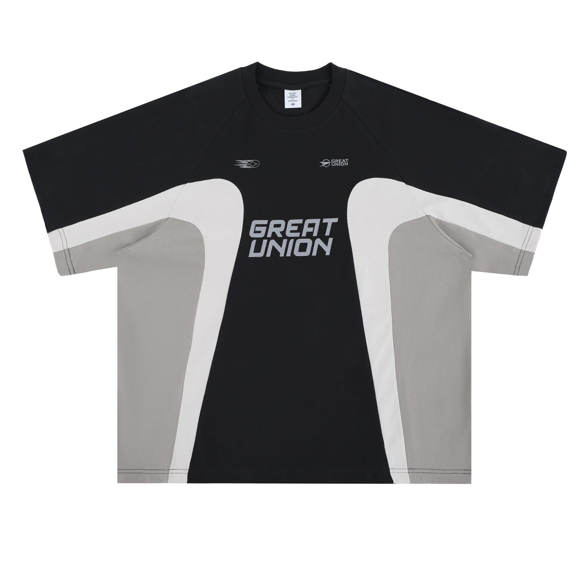 Mens American Retro Racing Club Patchwork Crewneck Short-Sleeve T-Shirt