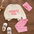 Cute Letter Print Sweatshirt And Pants Set With Bow Hairband For Little Girls