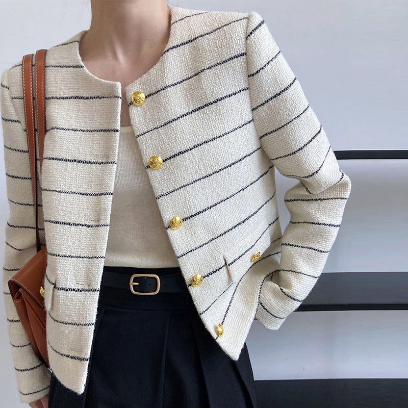Striped Womens Short Single-breasted Jacket