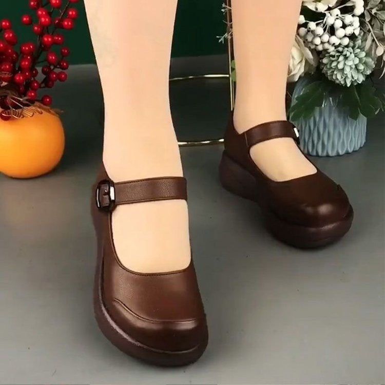 Women's Soft Leather Thick-soled Low-cut Shoes