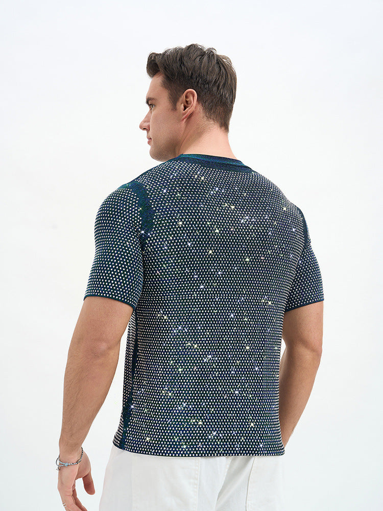 Short Double Layer Rhinestone Party T-Shirt