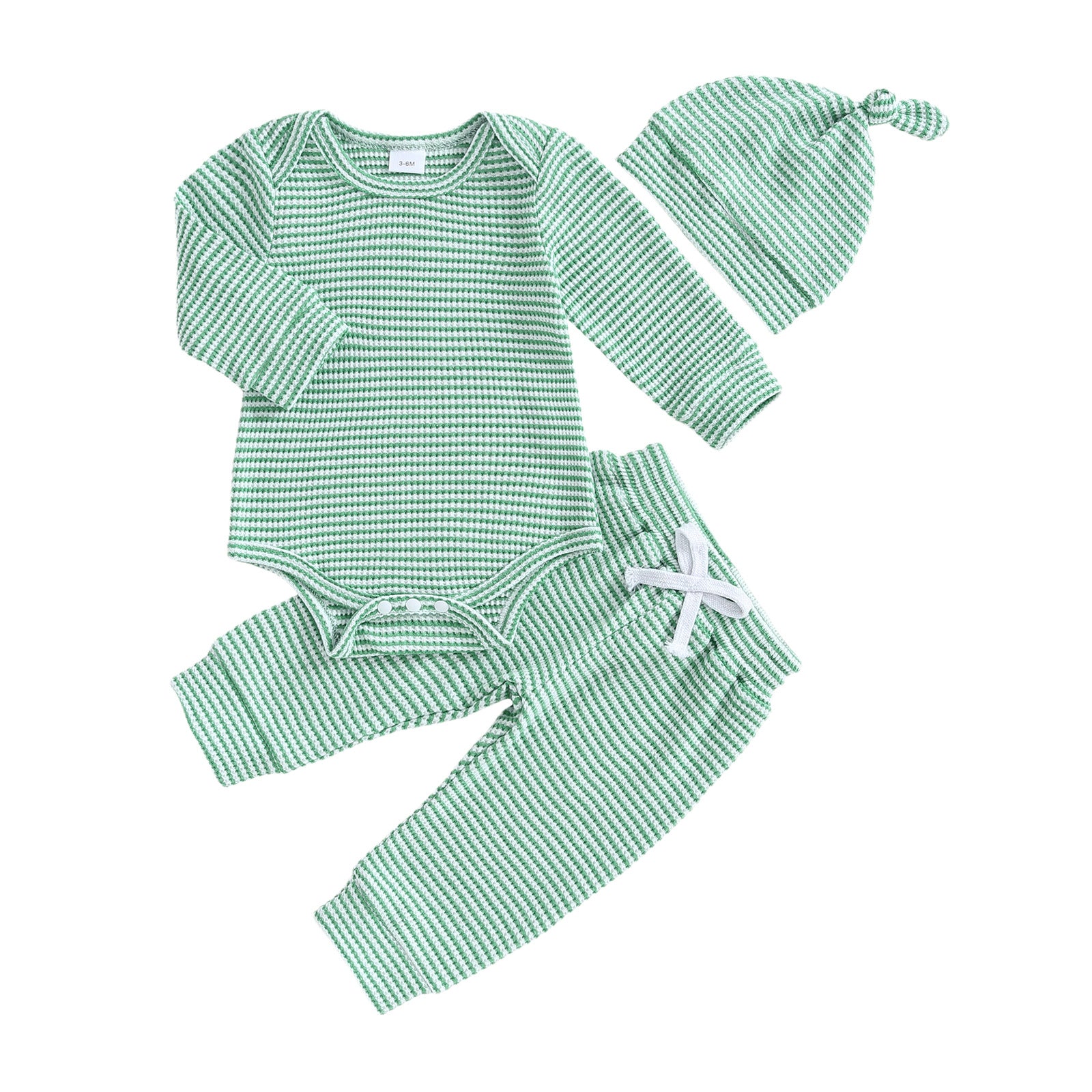 Long-sleeve Striped Triangle Onesie Pants And Hat Three-piece Set