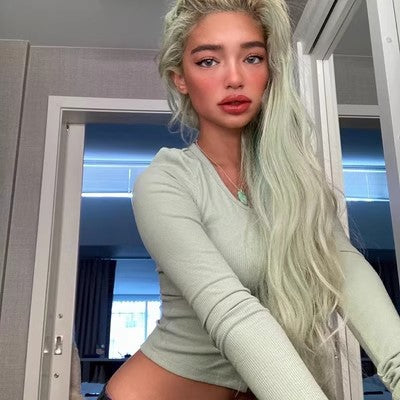 Women's Solid-Colored Single-Breasted Slim-Fit Long-Sleeve Top